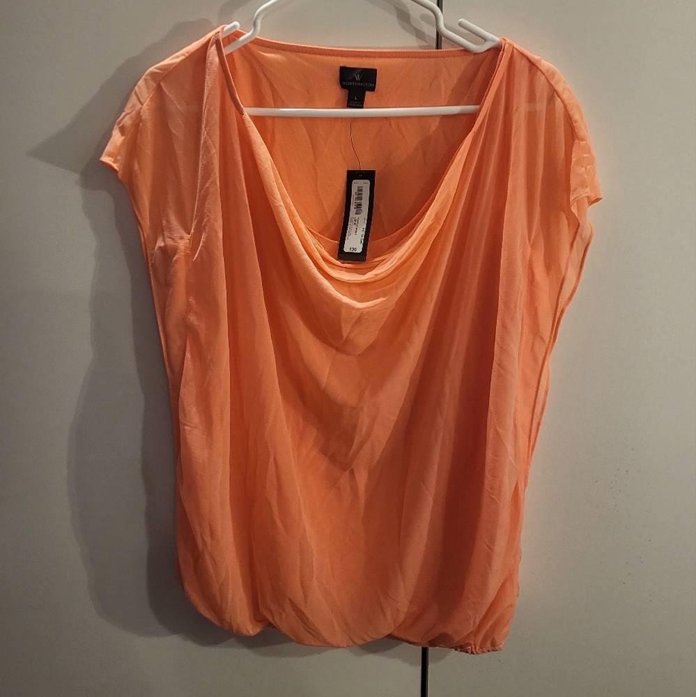 Worthington Large Orange Short Sleeve Blouse